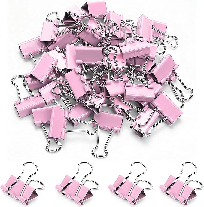 50 Pack Medium Pink Binder Clips 1 Inch (25 mm), Colored Paper Clamps, Middle Size Paper Clips for Office Home School Business 1"
