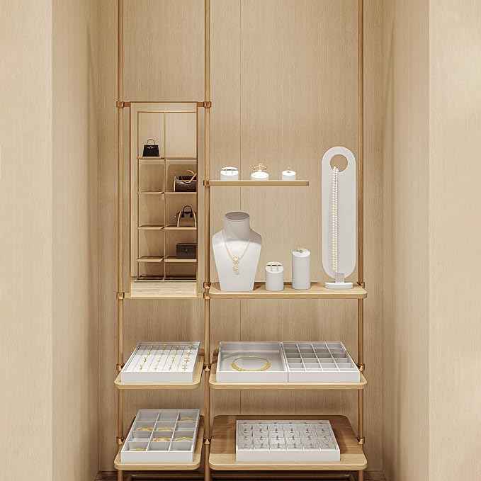 Oirlv Premium White Leather Stackable Jewelry Tray 24 Grid Jewelry Drawer