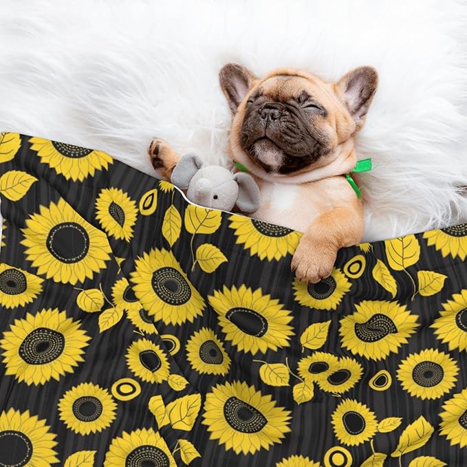 Double Sided Pet Throw for Dogs Who Shed, Abstract Yellow Sunflower, Reversible Blanket with Nubby Dot Side Catches Loose Fur for Easier Furniture Cleanup