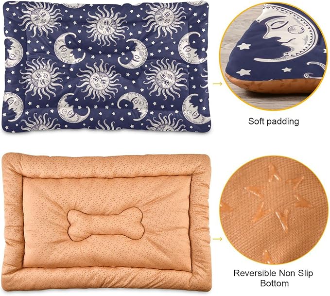 Vintage Sun Moon Pet Bed Cute Dog Bed Mat Absorbing Non Slip Pad Pet Sleeping Mat for Small, Medium, and Large Dogs Puppy Cat 24 in x 18 in