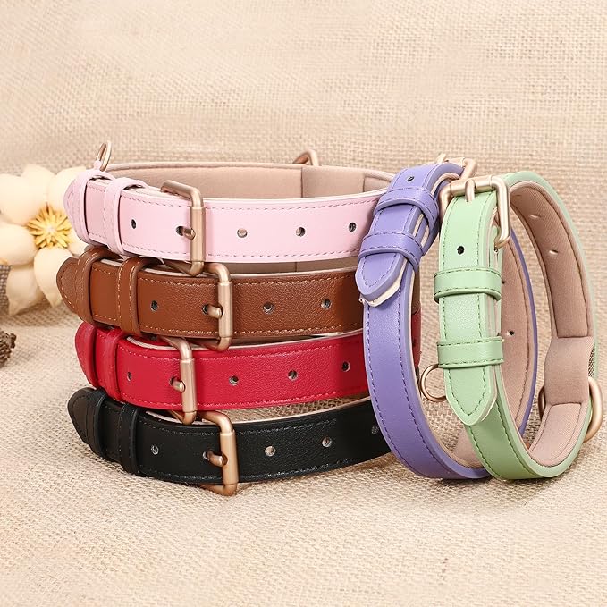WHIPPY Leather Dog Collar for Small Medium Large Dog Adjustable Soft Breathable Leather Padded Puppy Collar with Alloy Buckle Heavy Duty Waterproof Classic Dog Pet Collar,Purple,XS