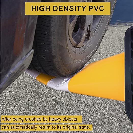 OrangeStar 4-Pack 36" Yellow Traffic Cones with Weighted Rubber Base, 2 Reflective Collars, Large Safety Cones for Parking Lot, Road Construction, Warehouse, Highway, Weatherproof PVC