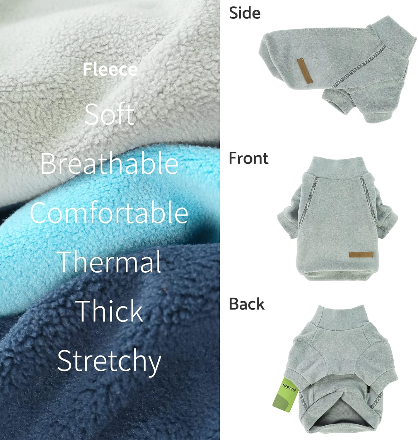 Fitwarm 3 Pack Classic Fleece Dog Sweater, Turtleneck Dog Sweatshirt, Dog Winter Clothes for Small Dogs Boy Girl, Pet Pullover Jacket, Cat Apparel, Blue, Grey, Navy, Medium