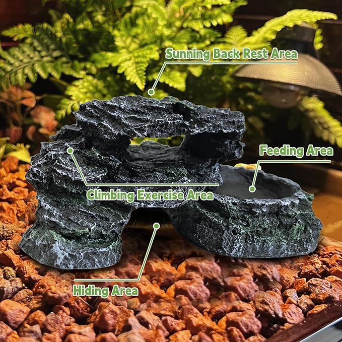 PINVNBY Reptile Hide Resin Turtles Dock for Aquarium (Size: 7.1 x 4.7 x 2.7 inches), Turtle Basking Platform for Small Size Snake Crested Gecko Lizard Frogs Newts