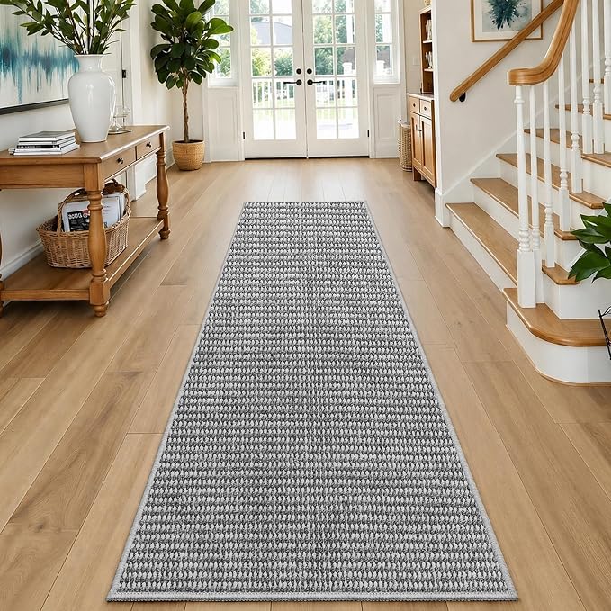Faux Jute Hallway Runner Rug 2'x10', Washable & Non-Slip, No Odor. Farmhouse