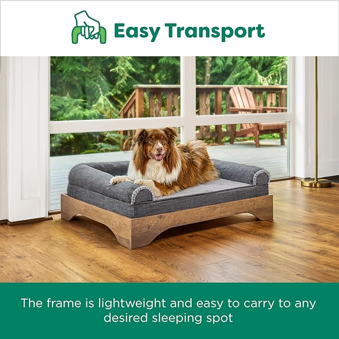 FurHaven Elevated Dog Bed for Medium Dogs, Mid-Century Modern Style with Flexible Slats & Non-Slip Pads for Comfort & Airflow, Easy Assembly, Raised Pet Bed, Medium, Dark Brown