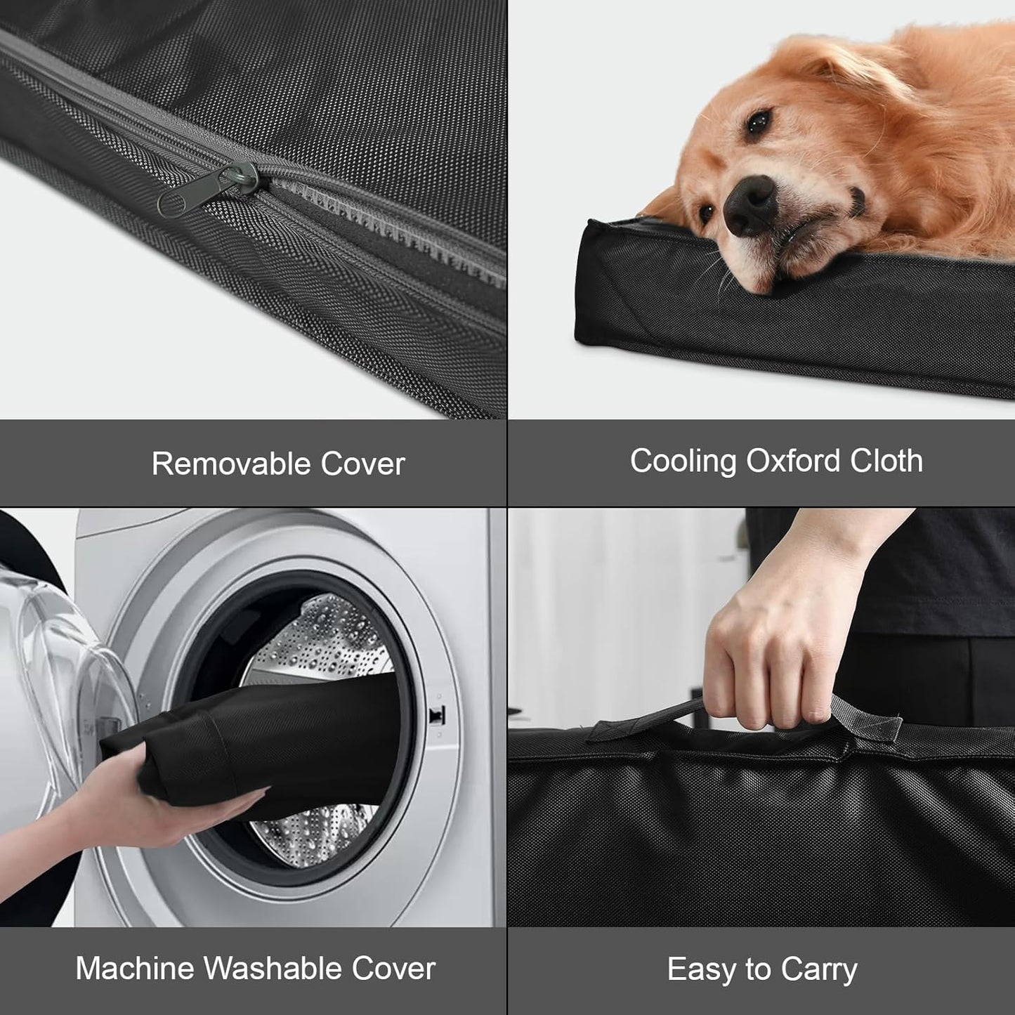 Outdoor Dog Bed for Medium Dogs, Waterproof Dog Bed for Medium Dogs Cats, Orthopedic Egg Crate Foam Pet Bed with Washable and Removable Oxford Cover, Black