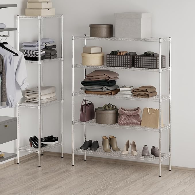 14" Deep x 48" Wide x 64" Height Wire Shelving Kit | 5-Tier | NSF Commercial Storage Rack Unit