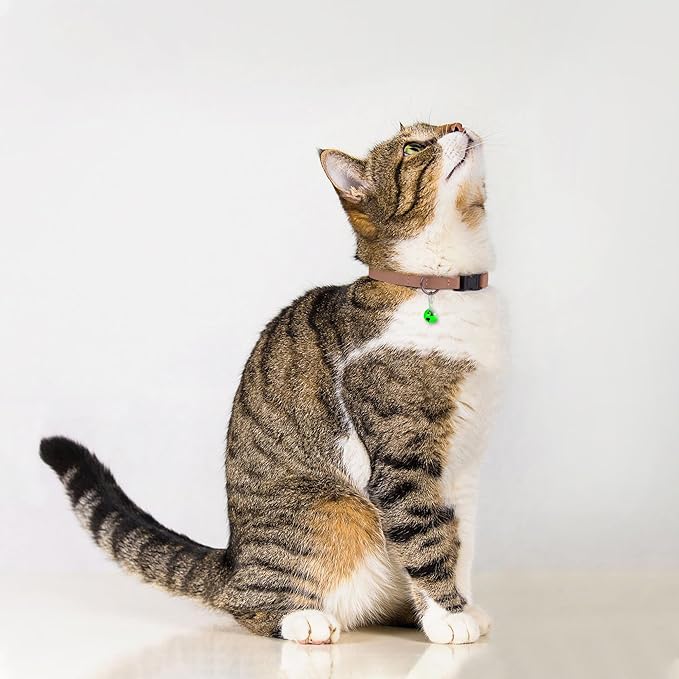 Breakaway Cat Collar with Bell - Leather Adjustable Kitten Collars with Safety Quick Release Buckle - Soft Small Pet Collars for Girl & Boy Cats (Mocha)
