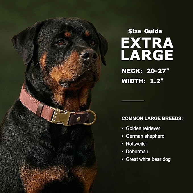 Didog Soft PU Leather Dog Collar for Large Dogs,Classic Adjustable Wide Pink Dog Collars with Quick Release Metal Buckle,Easy Clean and Comfortable with Nylon Lining,Pink,XL Neck 20-27", Width 1.2"
