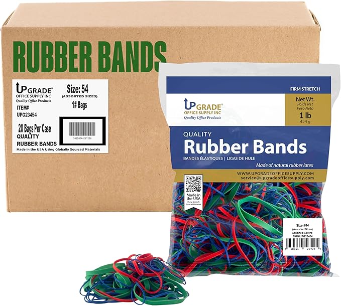 Upgrade Rubber Bands, Assorted Sizes & Colors, 1 lb 20-Pack Case, USA