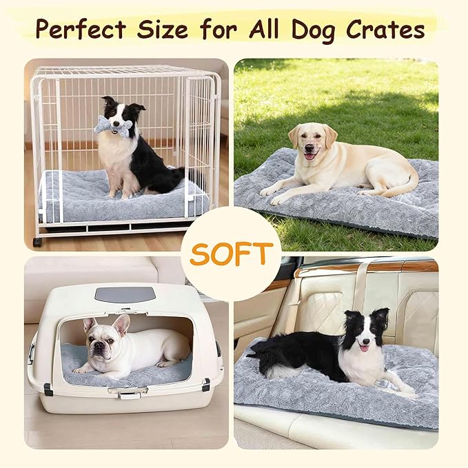 Washable Dog Bed for Small to Large Dogs, Calming Anti Anxiety Medium Dog Bed, Deluxe Plush Faux Fur Crate Beds, Comfy Fluffy Kennel Pad Pet Sleeping Mat with Non-Slip Bottom, 30"x20", Gray