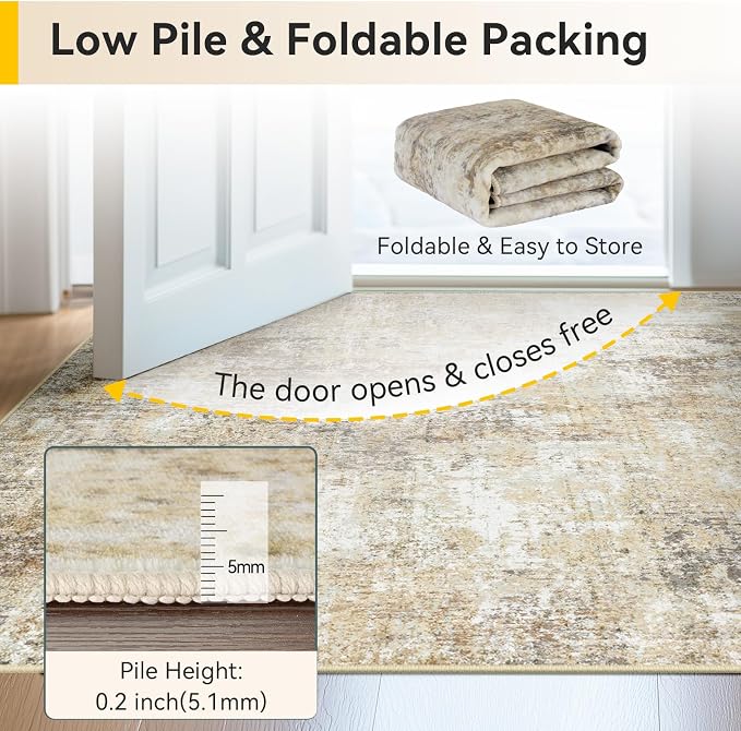 RELEANY Washable Area Rugs 2'x10' Non-Slip Modern Abstract Soft