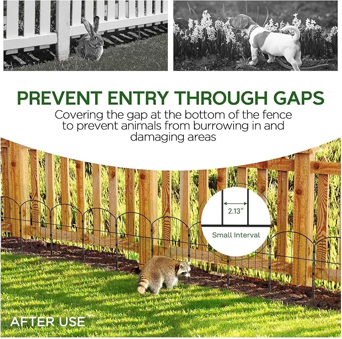 Goovilla Garden Fence, Total 27ft(L) x 24in(H) Garden Fencing Animal Barrier, 25 Pcs Rustproof Metal Fence Panels, Black No Dig Fence, Decorative Garden Fences and Borders for Dogs, Flower Bed, Patio