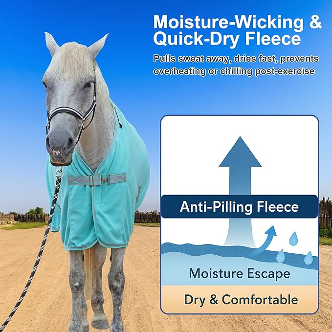 Horse Fleece Cooler, Blanket Liner - 300g Anti-Pilling Fleece, Moisture-Wicking, Cooling & Drying for Post-Workout, Bath & Travel, Prevent Overheating & Chilling Mintgreen 66