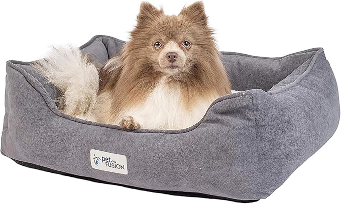 PetFusion Calming Cuddler Dog & Cat Bed | Anti-Anxiety Dog Bed for Medium Dogs & Cats | Loose Blanket Promotes Burrowing (Dogs) & Kneading (Cats) | CertiPUR-US Memory Foam | Grey/Ivory