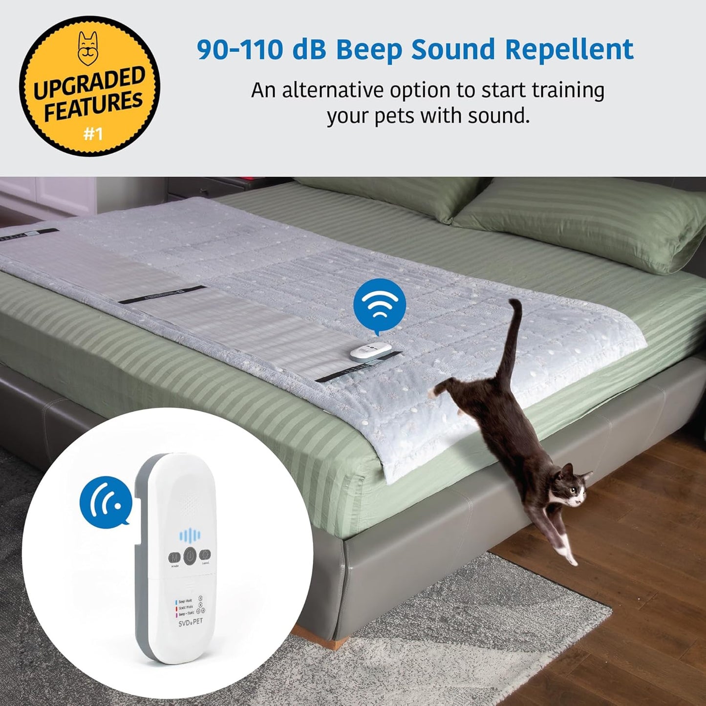SVD.PET 2024 Upgraded Pet Training Mat with Tester, 22" X 16", Pet Shock Pad, Dogs & Cats Electronic Repellent mat for Indoor, 3 Training Modes, 5 Levels, Pet Safe Mode (White Controller)