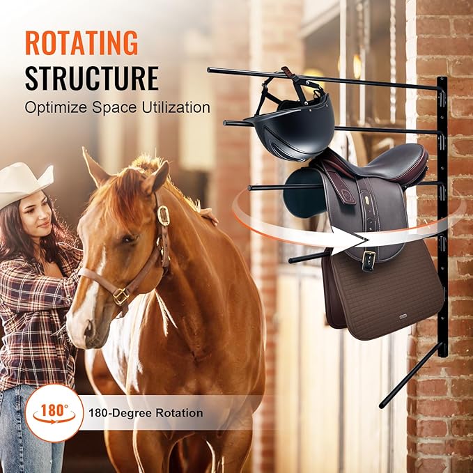 VEVOR Wall Mounted Saddle Rack, 30.9 x 29.9 x 5.5 in, Swing Out Saddle Holder, Six Tiers Horse Saddle Stand, Space Saving Horse Pad and Blanket Rack for Tack Room Organization Trailer Accessories