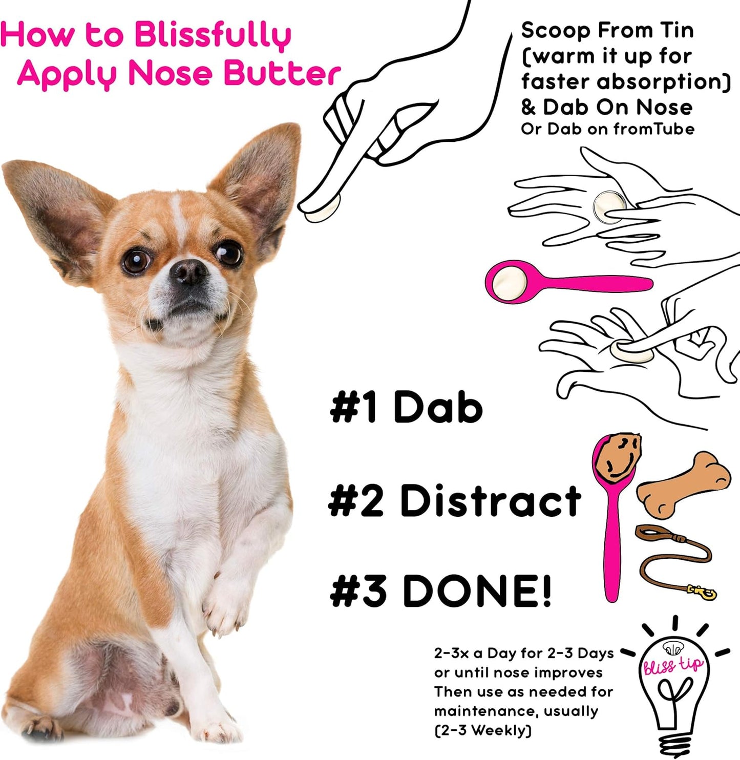 The Blissful Dog Smooth Coat Chihuahua Nose Butter for Dry, Cracked Skin, Lick-Safe Dog Nose Balm with Moisturizing Shea Butter, Almond, Olive, and Essential Oils, Pet Supplies, Uncented, 0.50 oz.