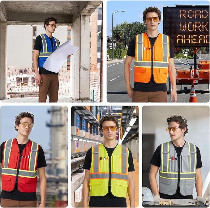 A-KSAFETY High Visibility Safety Vest for Men Women with Pockets and Zipper