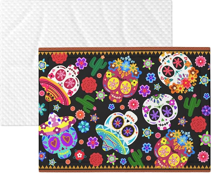 Mexican Blanket for Pet - Floral Skeletons Throw Blanket 40x30 Skull Couch Blankets for Puppy Dogs Cats