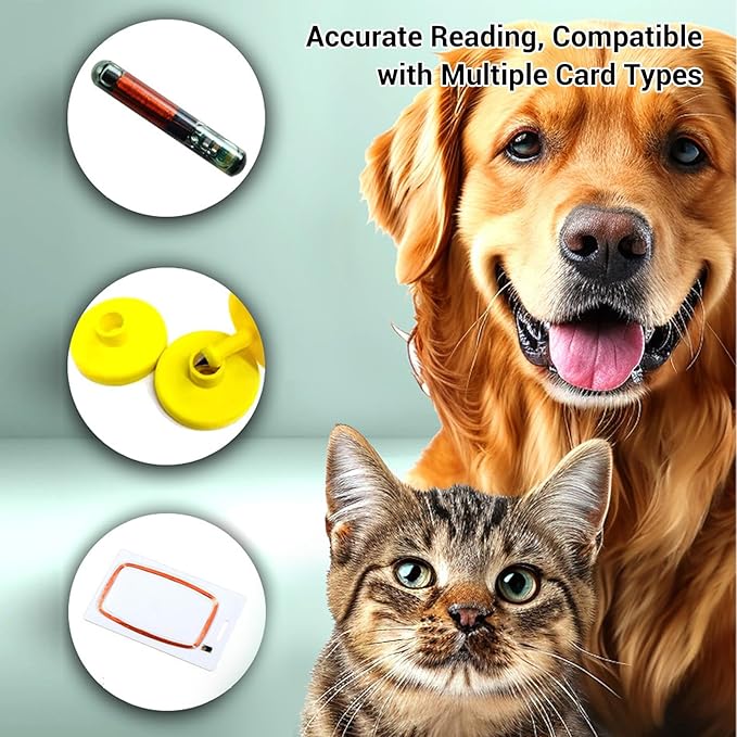 Pssopp Pet Microchip Scanner, Bluetooth Animal Tag Reader with 128 Data Storage and OLED Display for Dogs Cats Pigs Chickens Ducks Cattle Sheep (Black)