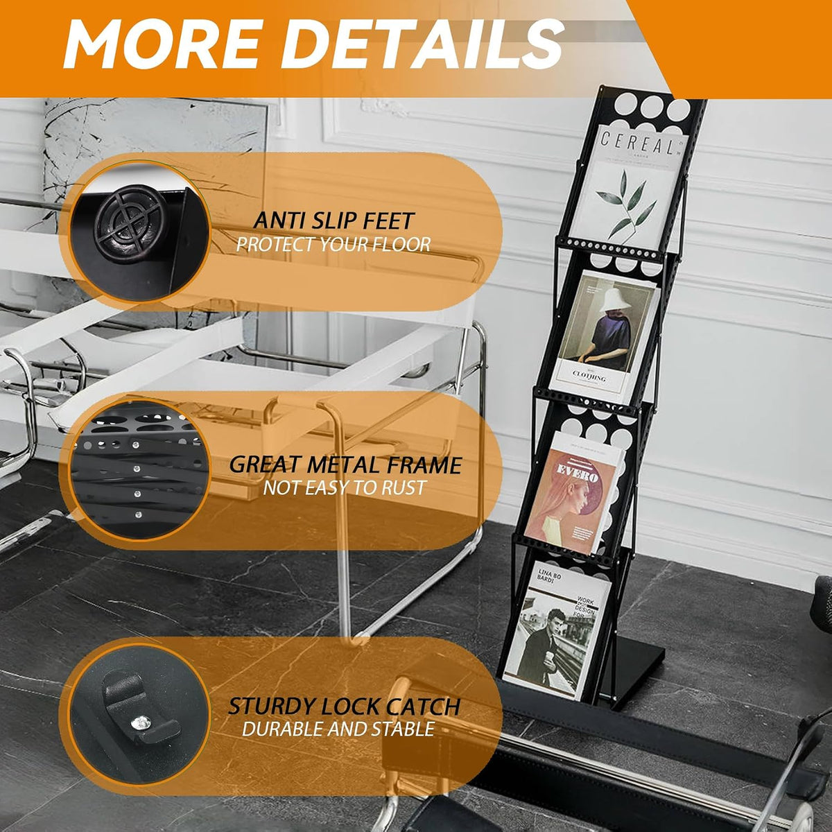 Foldable Magazine Rack Metal Catalog Literature Rack, Literature Stand Rack