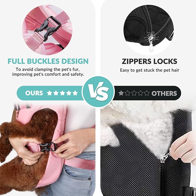 Lukovee Dog Backpack Carrier, Legs Out Easy-fit Dog Front Carrier for Small Medium Dogs, Adjustable Hands Free Dog Chest Carrier for Hiking Cycling (PI,Small)