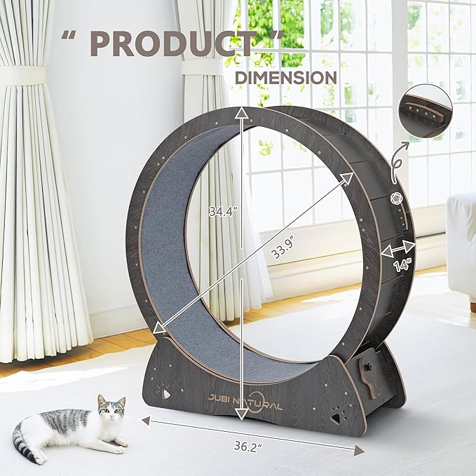 Cat Exercise Wheel, 33.9" Cat Running Wheel for Indoor Cats with Quiet Carpeted Runway, Cats Treadmill Wheels with Locking Mechanism, Cat's Weight Loss and Health - Black