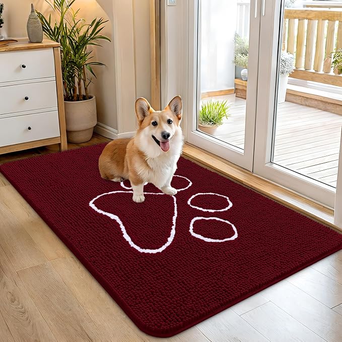 OLANLY Dog Door Mat for Muddy Paws 45x27, Paw Print Design, Absorbs Moisture