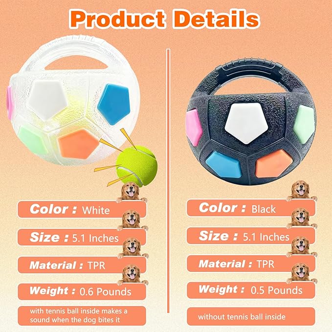 Dog Calming Ball with Handle, Interactive Ball for Pet Dogs Playing, Built-in Yellow Tennis Balls and Squeaky Sound for Small Medium Large Dogs (Black Without Tennis Balls)