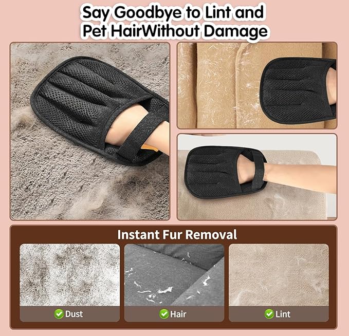 Pet Hair Glove Removal & Deshedding Comb for Cats and Dogs, Electrostatic Magic Brush for Furniture Laundry Car Seat Reusable Pet Hair Remover Tool Cleaning Supplies(Gloves + Comb)