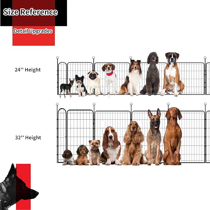 Dog Play Pen Indoors/Outdoor,32'' Portable Dog Fence with Easy-Carry Straps,12 Panels Dogs Pen Play Pen for Medium/Large Dogs,Rustproof Metal Pet Playpen for Camping RV Yard (with Two Doors)