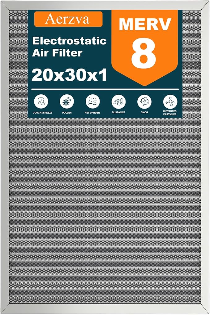 20x30x1 Reusable Air Filter, MERV 8, Permanent Electrostatic Air Filter