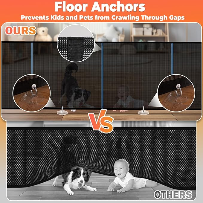 160" Retractable Baby Gates Extra Wide Dog Gate, Long Child Safety Gate, 37" Tall Toddler Pet Gate Mesh Gate with Reinforced Strips for Doorways, Stairs, Hallways, Outdoor & Indoor Large Openings