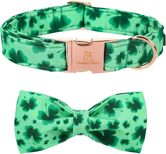 Lionheart glory Clover Dog Collar, Adjustable Dog Collar with Bowtie, Pet Gift Collar for Dog Soft Bowtie Dog Collars for Large Dogs