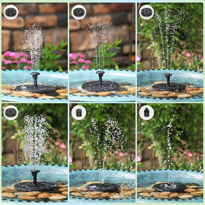 AISITIN Solar Bird Bath Fountain Pump, Solar Fountain Pump for Bird Bath with 6 Nozzles, Solar Powered Water Fountain Pump for Garden, Ponds, Pool, Fish Tank and Outdoor, 1.5W, 1.5W-New