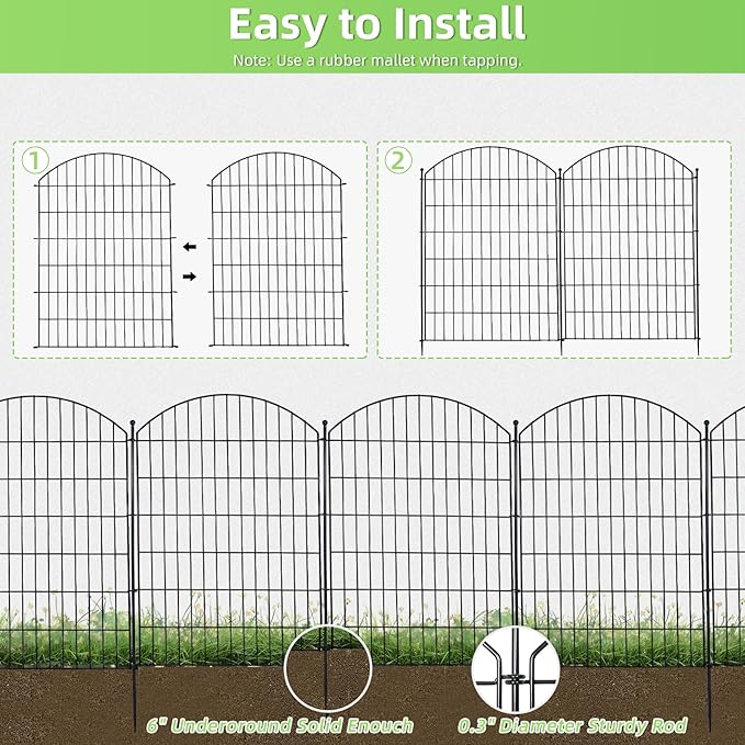 Decorative Garden Fence 40in (H) x24ft (L), 10 Pack No Dig Fence Animal Barrier for Dog, Arched Flower Bed Edging, Wire Border Panel Fencing for Yard Patio Outdoor Decor