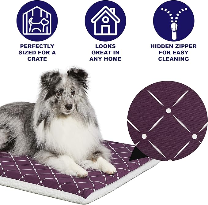 MidWest Homes for Pets Quiet Time Couture Paxton Pet Bed in Plum Fleece with Pillow Cover, Plum, 48"