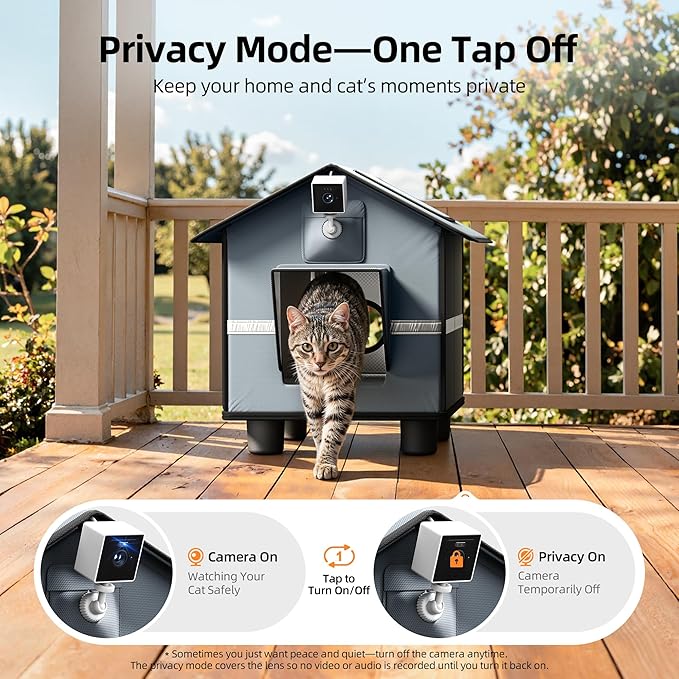 2K Pet Camera for Cat House & Outdoor Shelter, Security Camera with Phone App, IP65 Weatherproof Dog Camera, Clear Night Vision, 2-Way Talk, No Subscription Required
