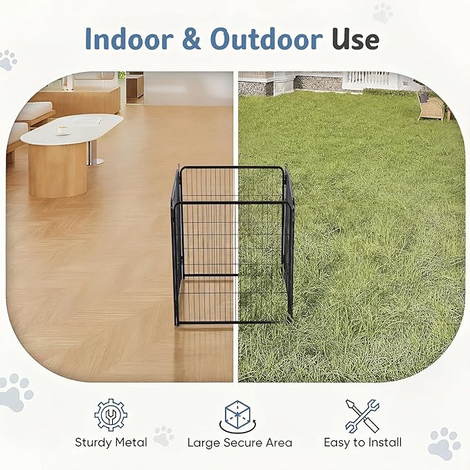 DUMOS Dog Playpen Indoor, Metal 32 Inch 4 Panels Foldable Pet Fence with Door, Outdoor Small Medium Large Dog Puppy Portable Exercise Play Pen for RV Camping, Trips, Play Yard