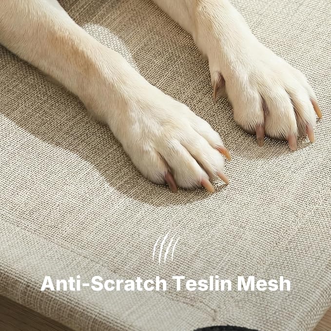 Veehoo Outdoor Dog Bed, Raised Dog Beds for Large Dogs, Elevated Dog Bed with Headrest, Washable Cooling Pet Cot with Non-Skid Feet, Breathable Mesh, Pet Hammock for Indoor or Camping, 47", Beige