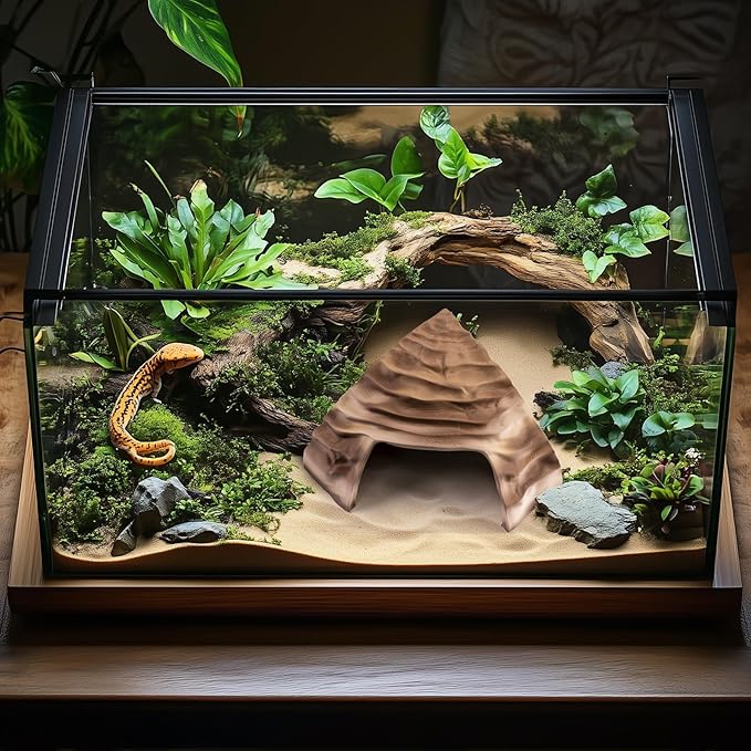 Corner Reptile Cave - Natural-Look Hide for Lizards, Snakes, Bearded Dragons, Turtles, and Tortoises - Durable Habitat Decor - Sandstone