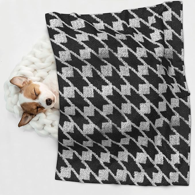 Waterproof Dog Blanket Soft Pet Blanket for Puppy Cat, Fleece Cat Throw Blankets for Furniture Bed Couch Sofa Reversible - Black and White Houndstooth 1