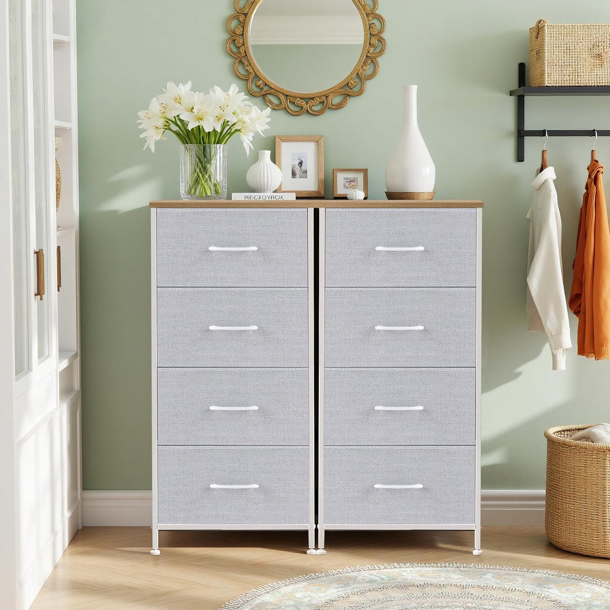 4 Drawers Dresser for Bedroom Fabric Storage Tower with Wooden Top