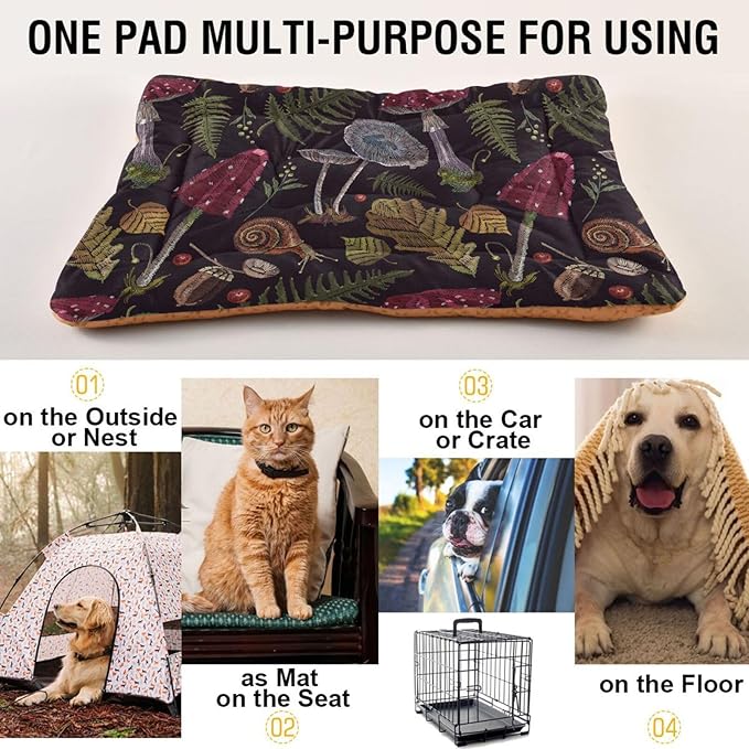 Mushrooms Gothic Pet Bed Cute Dog Bed Mat Absorbing Non Slip Pad Pet Sleeping Mat for Small, Medium, and Large Dogs Puppy Cat 24 in x 18 in