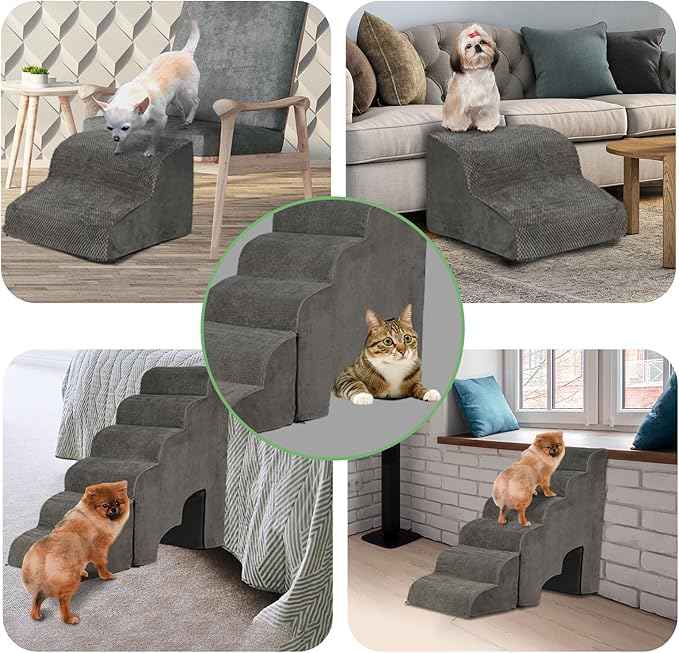 Dog Stairs for High Beds 25-30 inches Tall, 6-Step Dog Steps for High Bed for Doggies/Kitties, 30D Foam Pet Stairs Steps for Small Dogs, Doggie Ramp/Ladder for Old Dogs/Cats, Grey