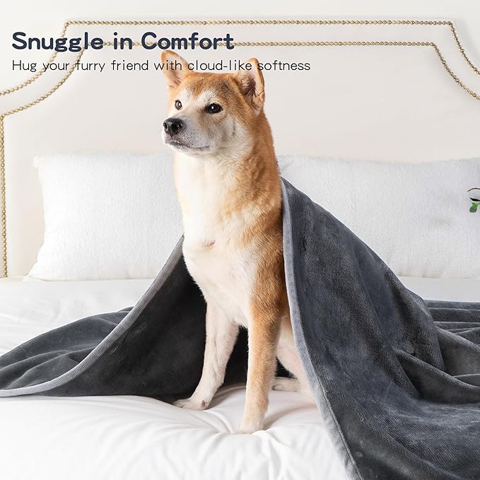 Waterproof Dog Blankets Dark Grey Pet Blanket 60"x80", Soft Fluffy Sofa Car Bed Protector, Reversible Leakproof Flannel Washable Dog Blanket for Large Dogs