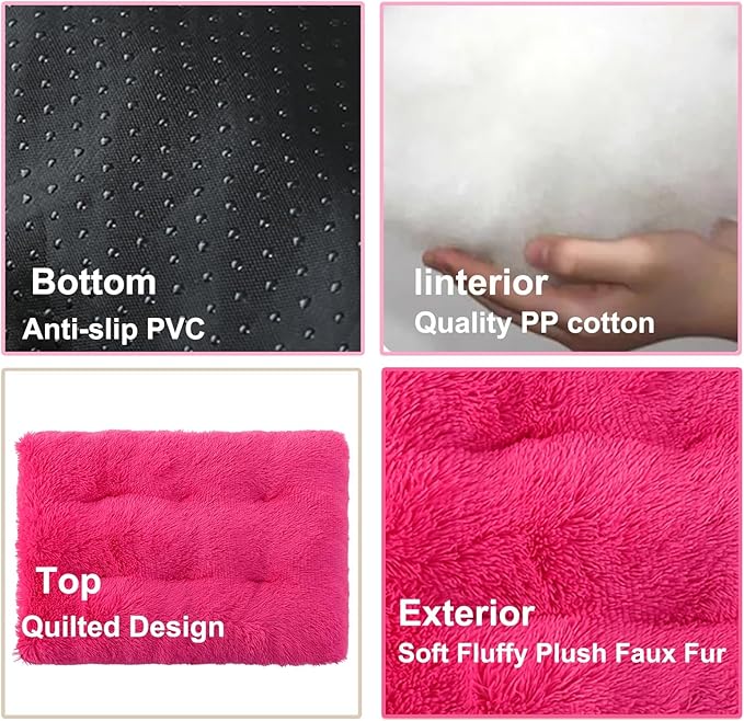 Dog Crate Mat, Dog Bed for Large Dogs, Comfy Fluffy Kennel Pad Anti-Slip for Dog beds & Furniture, Quilted Dog Bed for Pets for Medium/Small Dogs Cats (Color : Rose, Size : 20x14.9)