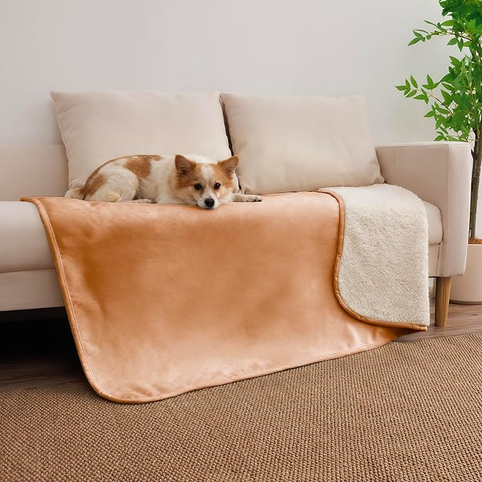 Waterproof Dog Blanket for Large Dog, Leak Proof Pet Sherpa Couch Throw Blankets for Cat, Reversible Sofa Bed Protector Machine Washable-40 x50,Orange